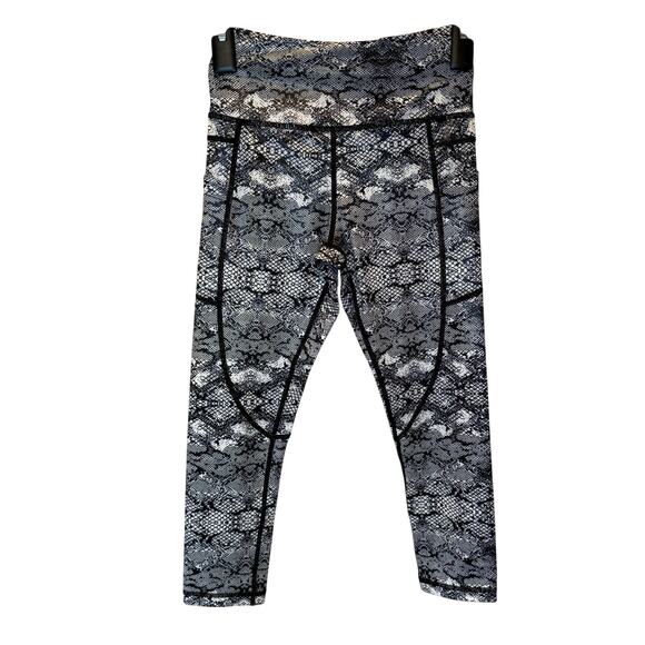 Zyia Snakeskin Printed Leggings 2 Womens Athletic Python 21" Pockets Shiny - Picture 1 of 6